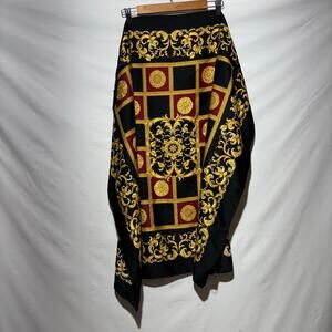 Silk Scarf Square Black Red Gold Pattern Regal Equestrian Luxury Handkerchief